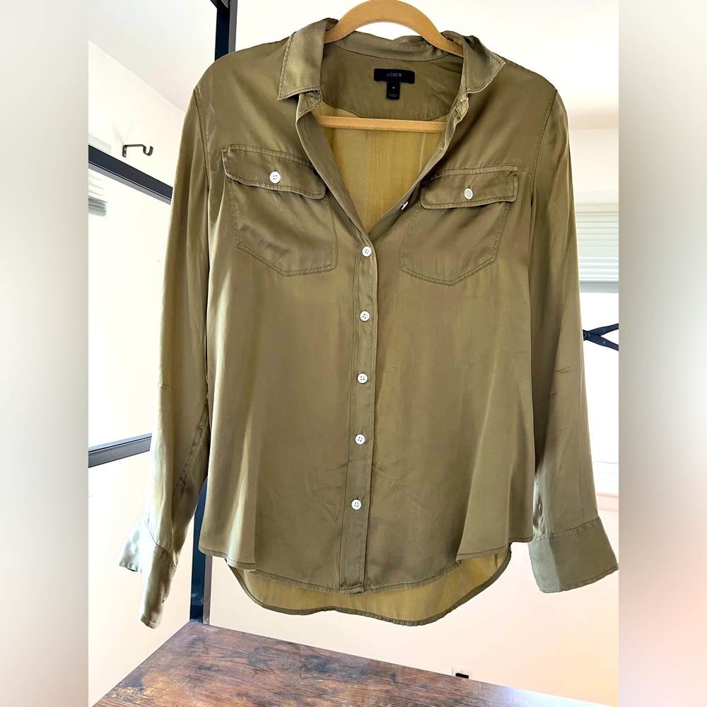 J.Crew Olive Green 100% Silk Blouse